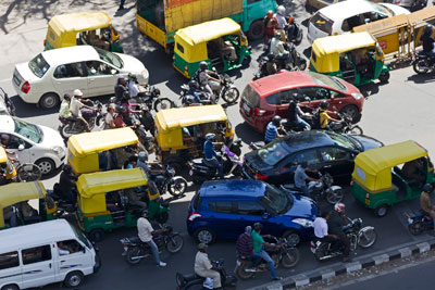 India traffic on Mahatma Gandhi Road in Bangalore, India