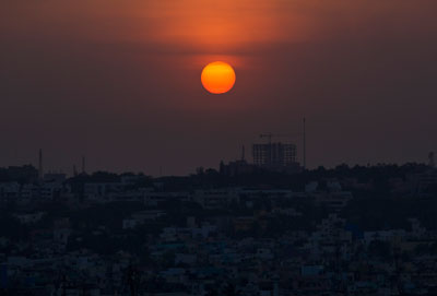Sunset over Bangalore taken from the top of the Lemon Tree Hotel